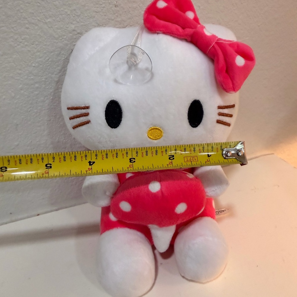Hello Kitty Suction Cup Plush Sanrio Pink Polka Dot Dress 8” Window Toy - Picture 3 of 4